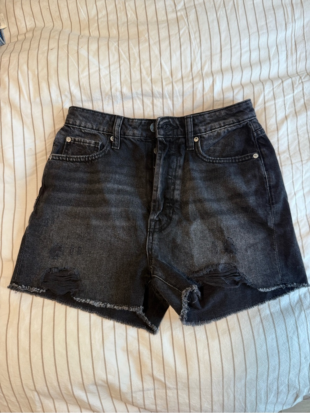 Zara Washed Black Distressed Denim Shorts